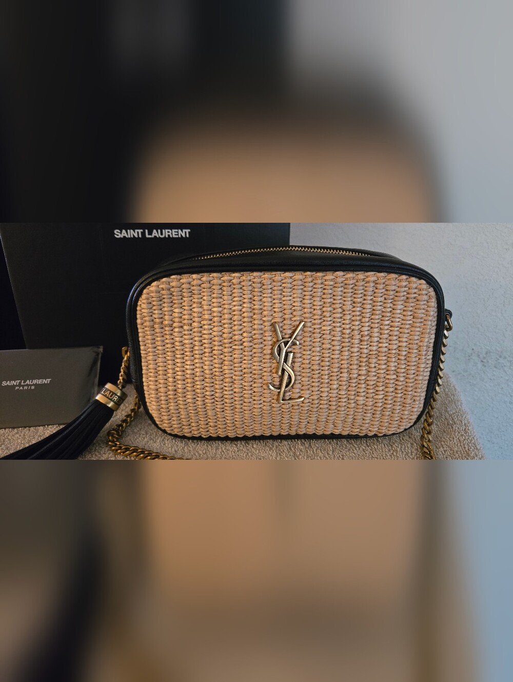 YSL Mini Lou Raffia/Black Leather Camera Bag - Picture 2 of 6